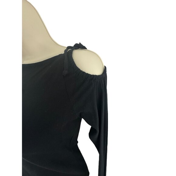 Bebe Sexy Black Stretch Knit Top One Cold Shoulder Long Sleeves Size S Evening - Picture 3 of 7